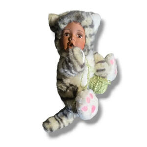 Cuddle Kids Geppeddo Doll Kristi Kitty Porcelain Face Plush Cat Striped Blue Eye